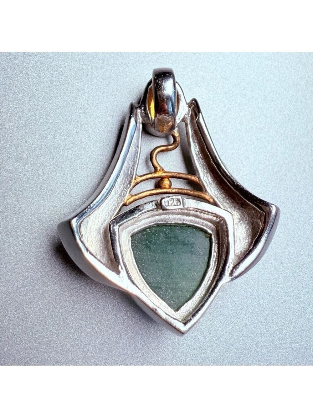 Modernist 12.15CT Jade & Citrine Sterling Silver Artisan Enhancer Slider Pendant - Picture 5 of 7
